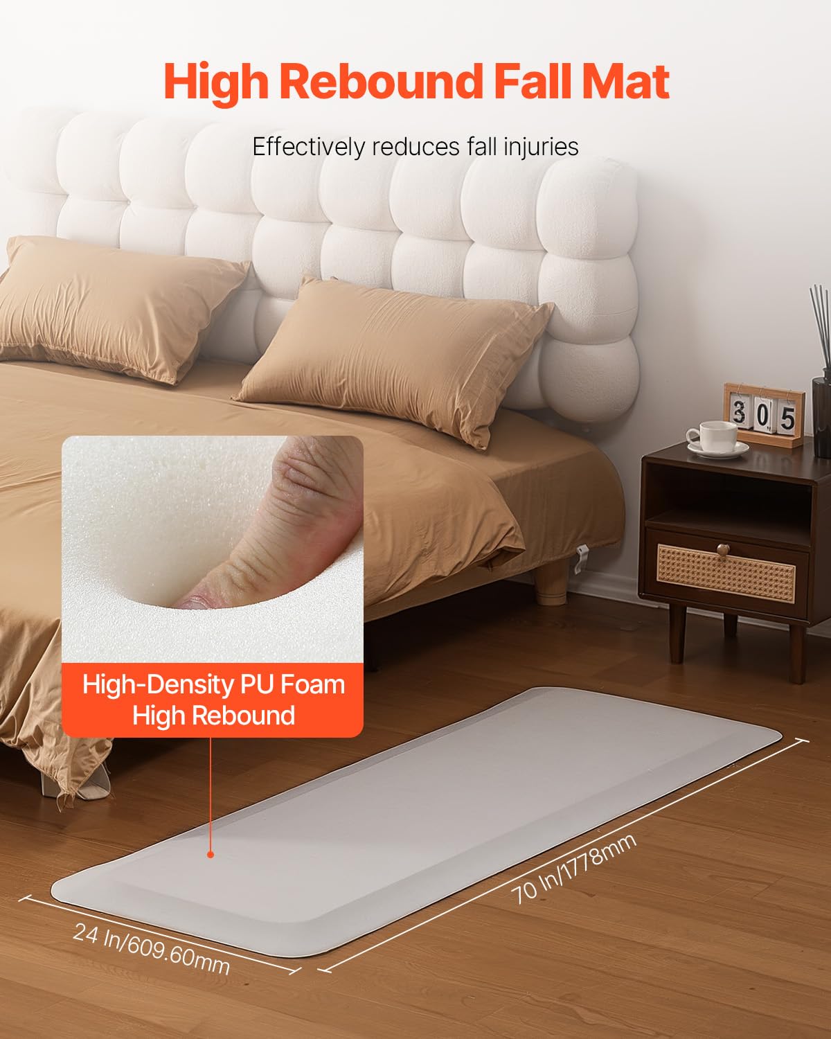 VEVOR Alfombrilla Anticaídas para Personas Mayores 61 x 178 mm Grosor de 19,05 mm con Borde Biselado Antideslizante para la Cabecera de la Cama para Personas Mayores, Discapacitados, Pacientes