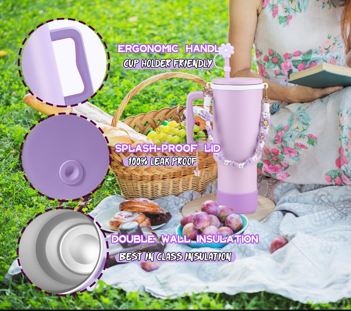 40 oz Tumbler with Handle Straw and Accessories, Drop & Abrasion Resistant, Vacuum Double-Layer Insulation, Ideal for Camping, Fitness, Outdoor Use - Image 7