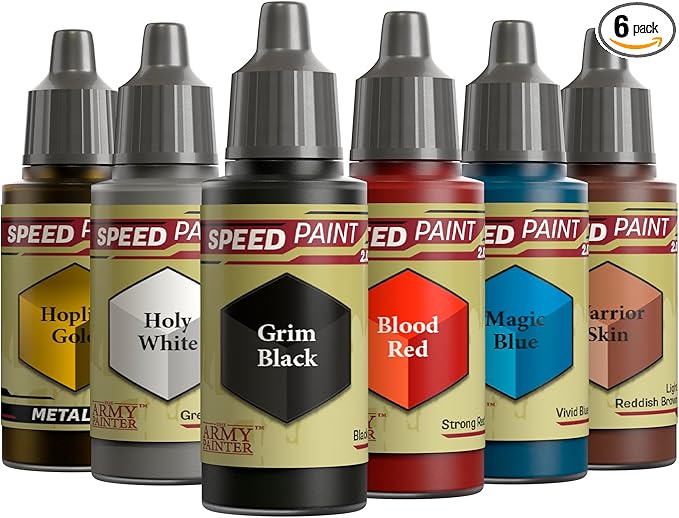 The Army Painter, Speedpaint 2.0 Fantasy Bundle, 6 x 18 Acrylic Paints with Gold, White, Black, Red, Blue & Brown - Miniature Paint for D&D & Warhammer Miniatures