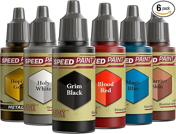 The Army Painter, Speedpaint 2.0 Fantasy Bundle, 6 x 18 Acrylic Paints with Gold, White, Black, Red, Blue & Brown - Miniature Paint for D&D & Warhammer Miniatures