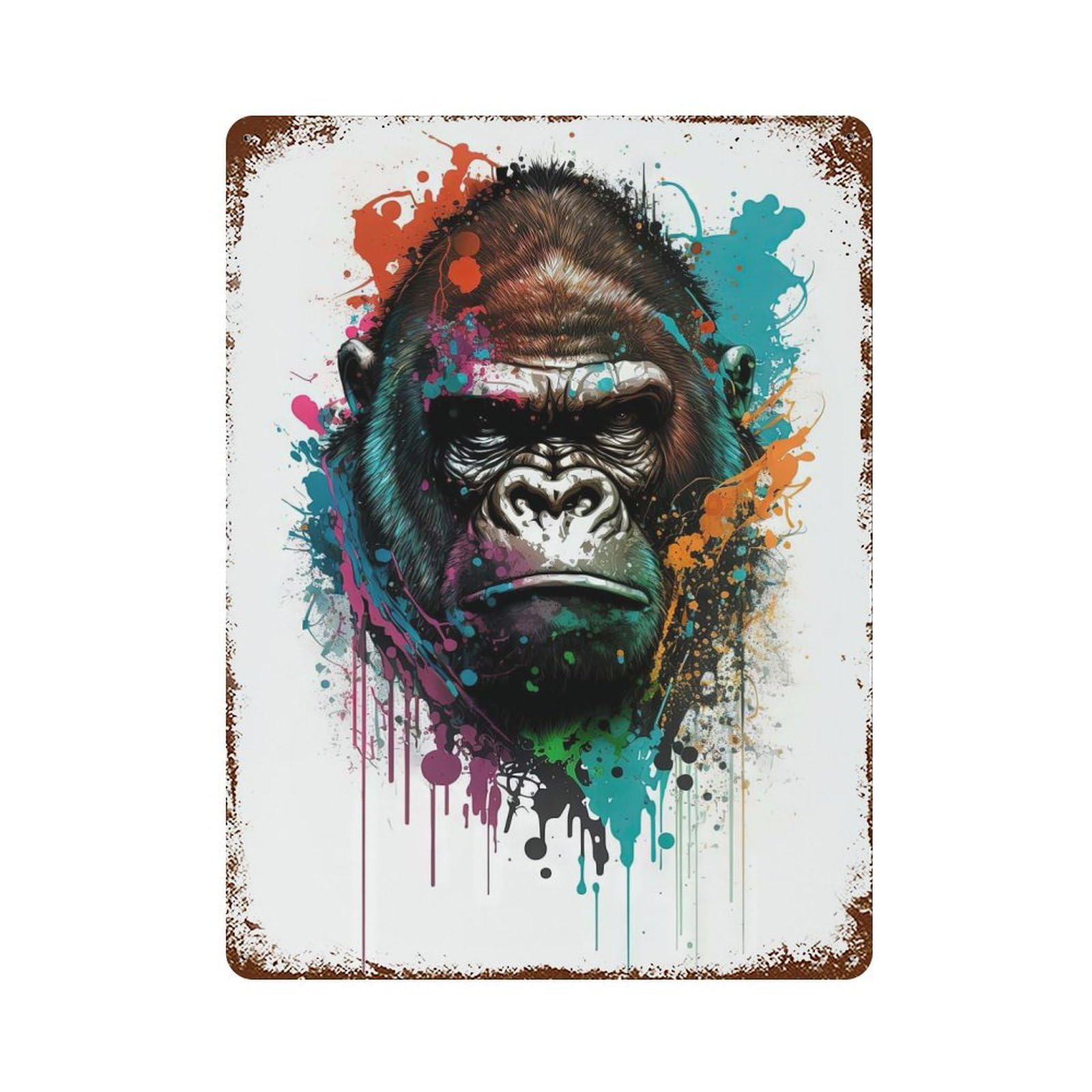 Aged Metal Wall Plaque with Gorilla Design 15.7"x11.8", for Basement, Hobby Room And Garage Decor, Farmhouse Wall Decor