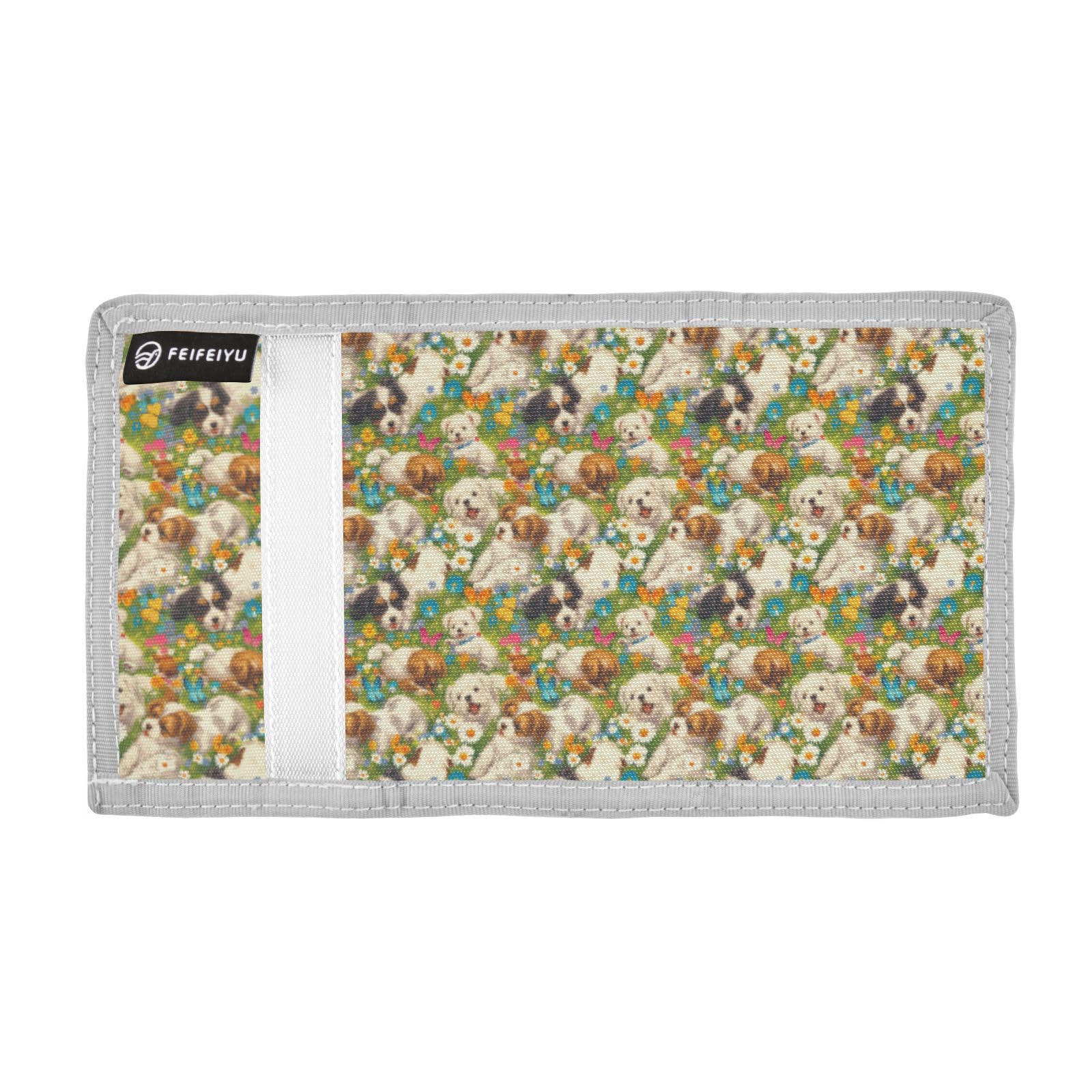 Wusikd Funny Dogs Kids Wallet for Boys Girls Flowers Daisy Toddler Trifold Wallet Novelty Wallet for Teens Women Men