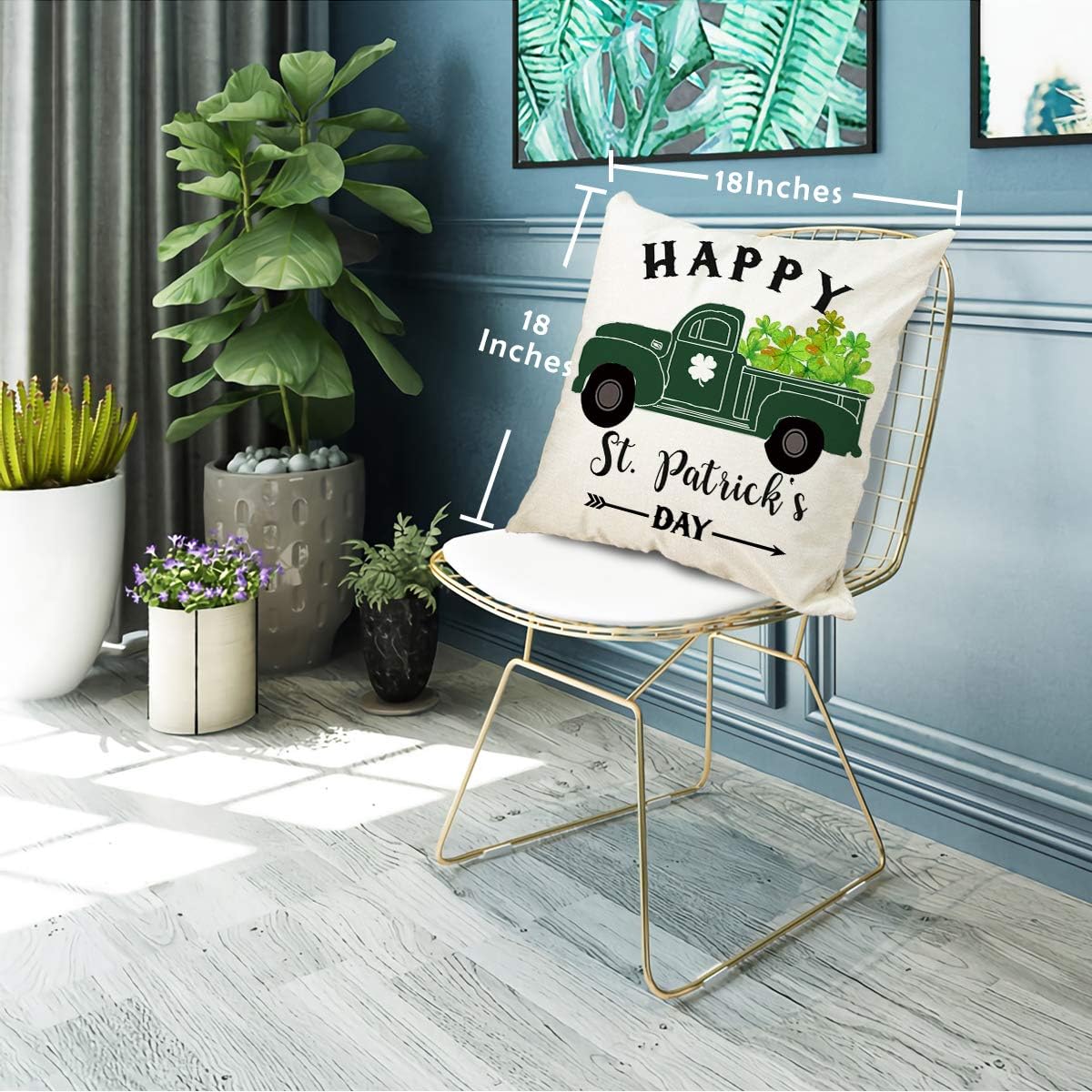 Shamrock St Patricks Day Throw Pillow Cover 18x18 Green Holiday Decorative Cushion Covers Indoor and Outdoor Set of 4 for Party, Living Room, Bedroom and Car (St Patrick's Day)