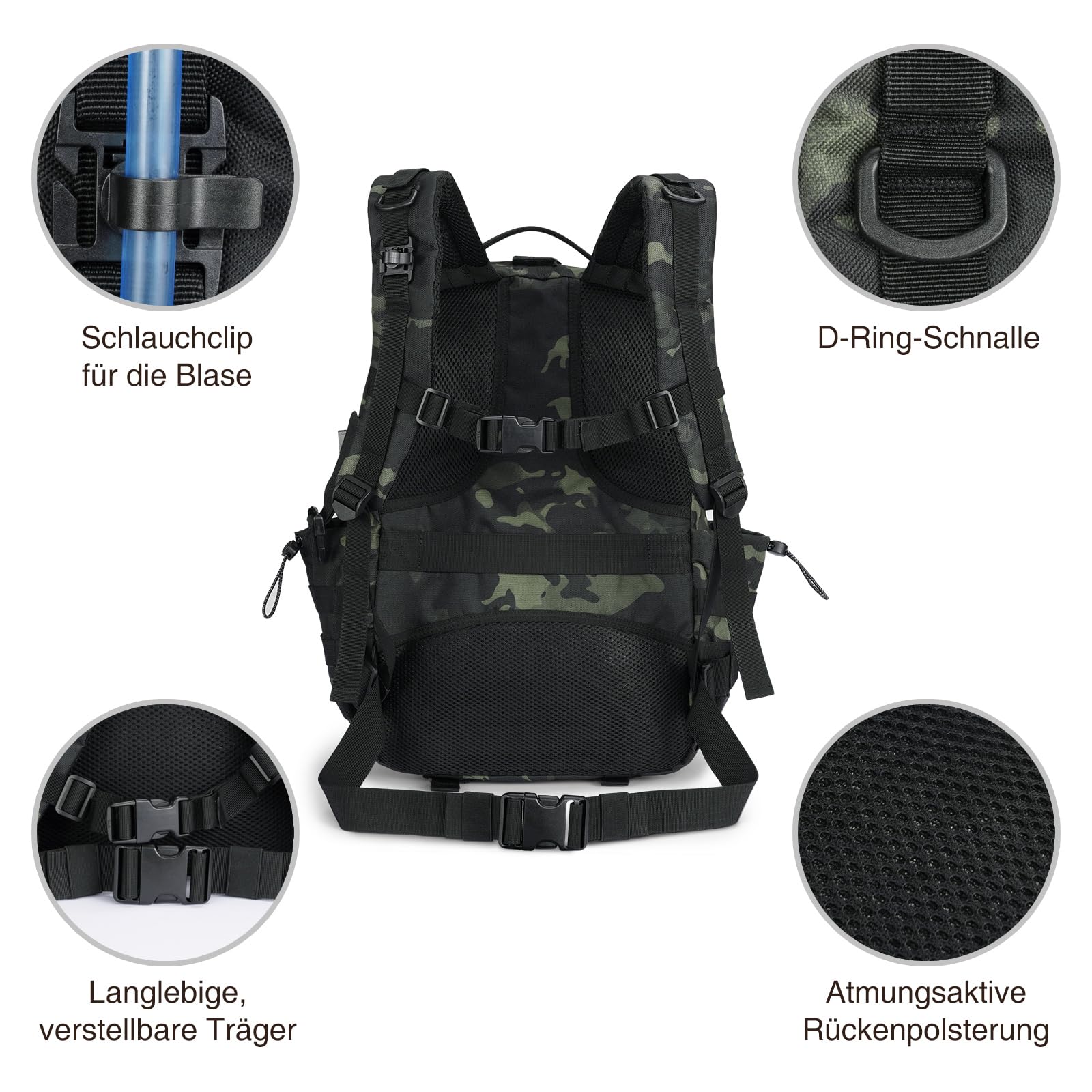 Taktischer Rucksack, 40 L Militär Outdoor Rucksack, großer Tagesrucksack für Herren und Frauen, Wanderrucksäcke mit Wasserflaschentasche