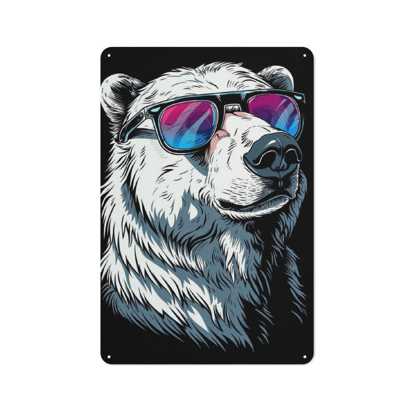 Junmoney Polar Bear Colorful Tin Wall Plaque 30X20cm, Rustic Cottage Wall Art For Dining Room, Cafe, Entryway Or Family Room