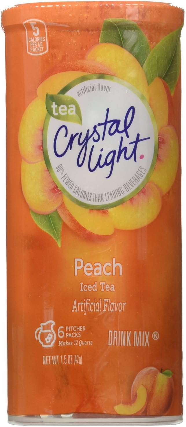 Crystal LightPeach Tea Drink Mix (36 Pitcher Packets, 6 Canisters of 6)