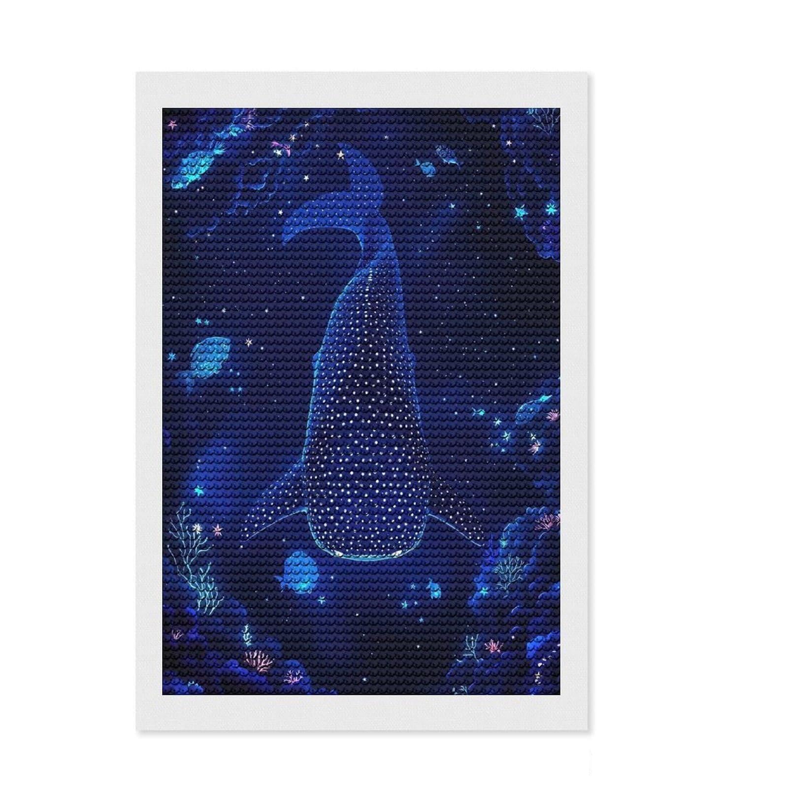 Junmoney Whale Shark in Starry Deep Ocean Diamond Art Canvas 8"x12", Home Wall Decor, for Craft Lovers, Stress Relief Craft, Holiday Gift Idea