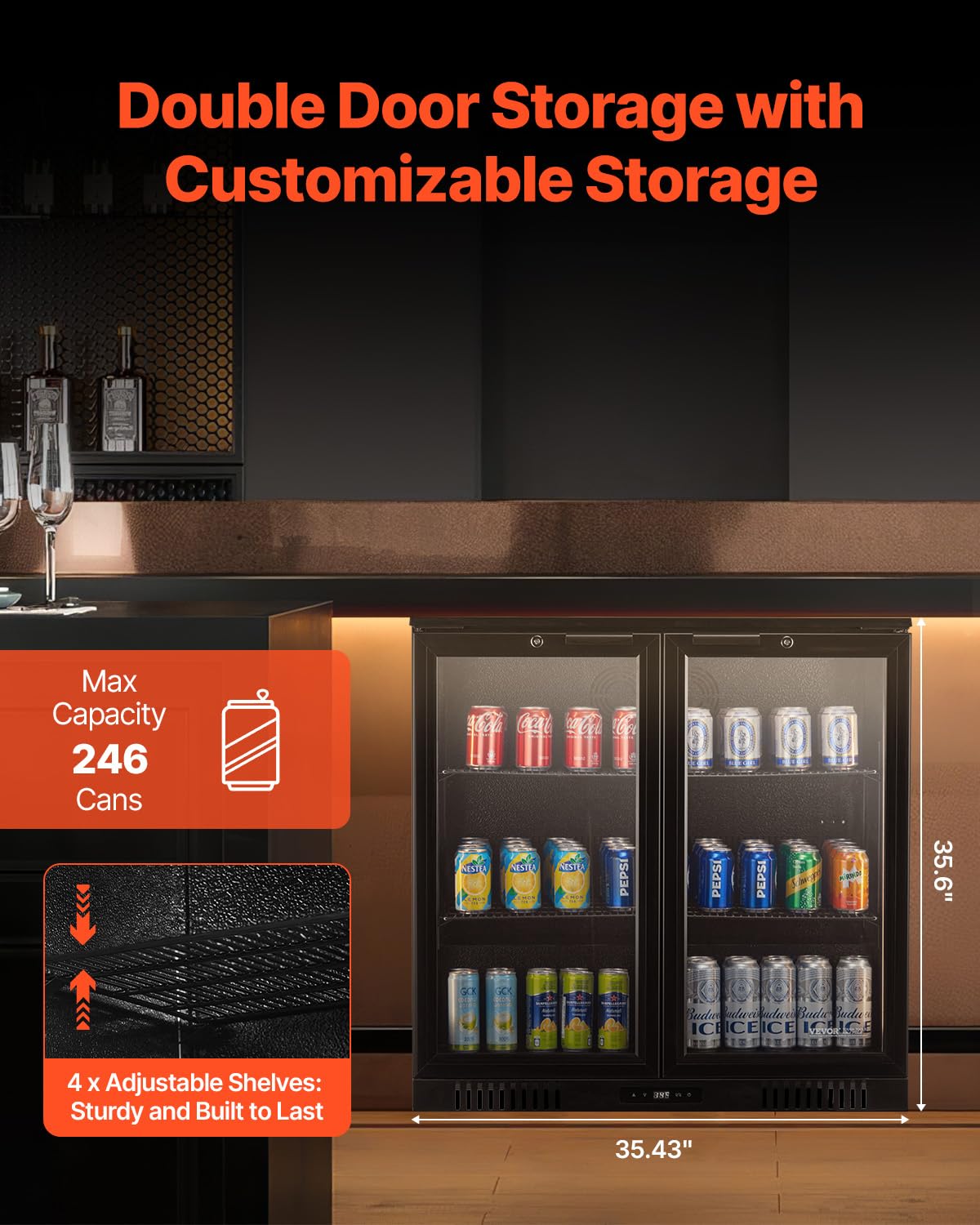 VEVOR Beverage Refrigerator Cooler, 246 Can Beverage Fridge, Soda Beer Fridge With Glass Doors, Adjustable Shelves, Digital Temperature Control, Built-In Or Freestanding Fridge For Restaurant & Bar on Fridge.com - View 2