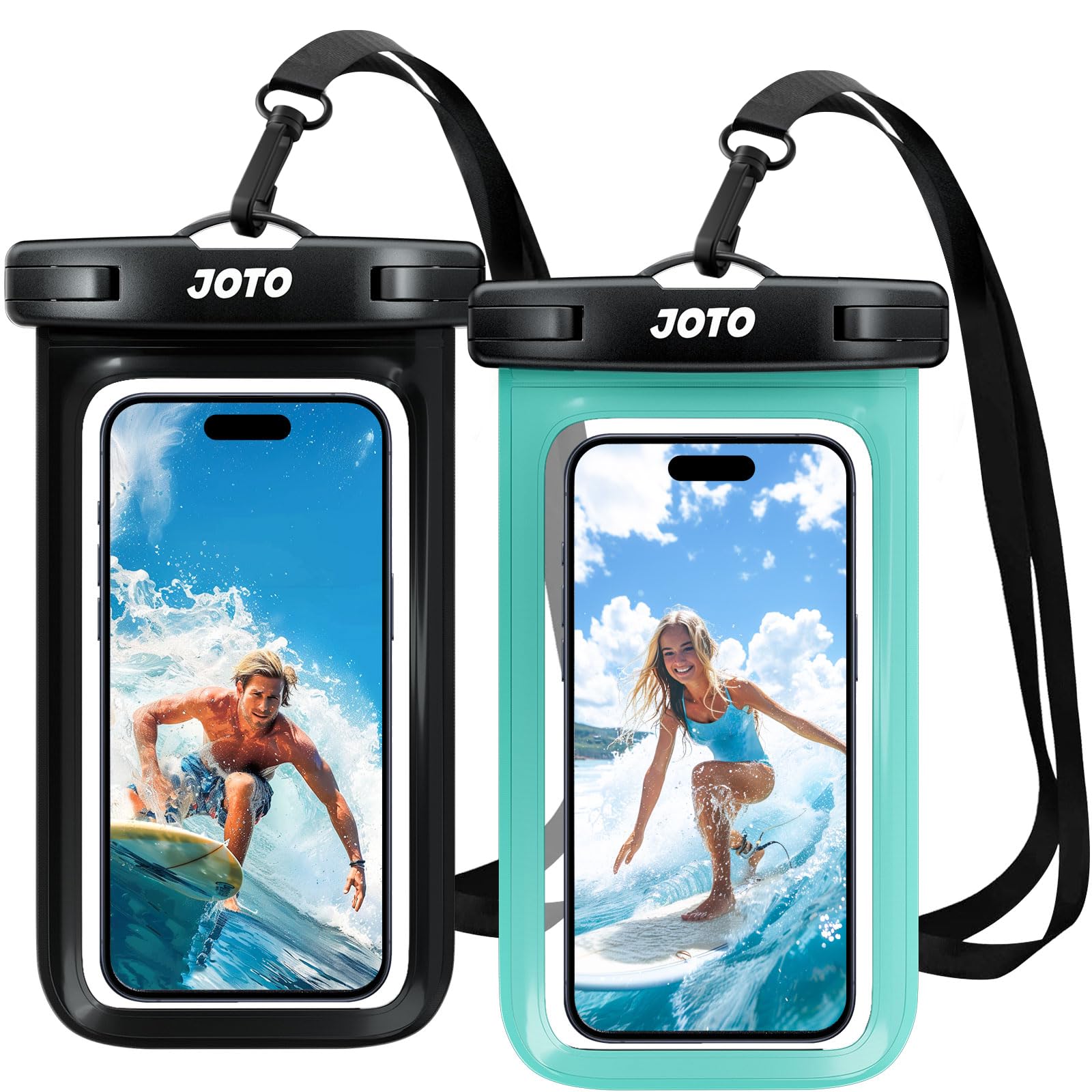 JOTO [Set of 2] Waterproof Case, IPX8 Certified, Cell Phone Dry Bag, Compatible with Smartphones up to 7.0" Compatible Devices: iPhone 14 13 Mini Pro Max, iPhone 12, 11, XS, XR, 8, Android - Black and