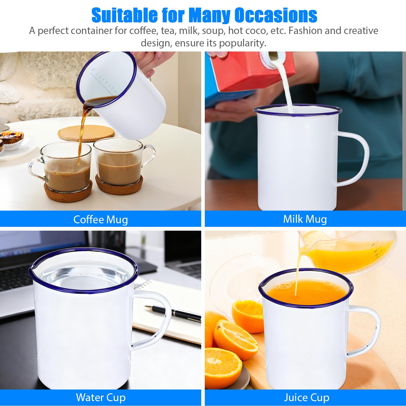 SHINEOFI Emaille Messbecher 1000 ml Dickwandiger Wasserbecher aus Emaille Vintage Kaffeetasse für Zuhause Café und Camping Dekorativer Handbecher