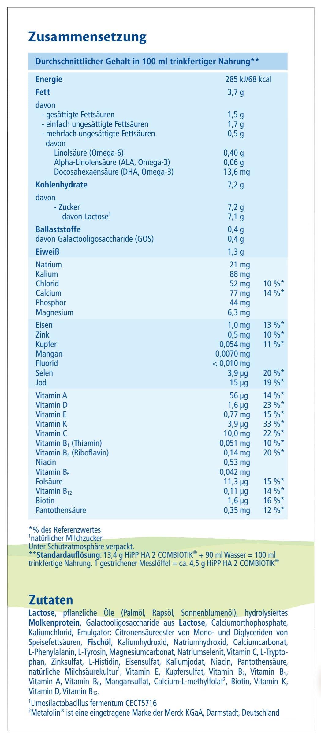 HiPP HA 2 Combiotik 4 x 600g Folgenahrung nach dem 6. Monat mit Milchsäurekulturen Ballaststoffen GOS Omega-3