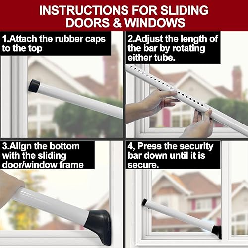 Miniatura 9 de AceMining Barra de seguridad para puerta mejorada y barra de patio deslizante, topes resistentes ajustables para el hogar, apartamento, viajes