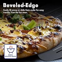 Vista 2 de Paleta de pizza profesional de aluminio, perforada de 12 pulgadas, grado de restaurante, mango largo, antiadherente, cáscara de pizza de metal