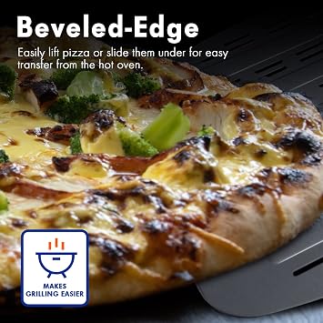 Professional Aluminum Pizza Paddle, 12 Inch Perforated, Restaurant Grade, Long Handle Non-Stick Metal Pizza Peel for Outdoor Oven