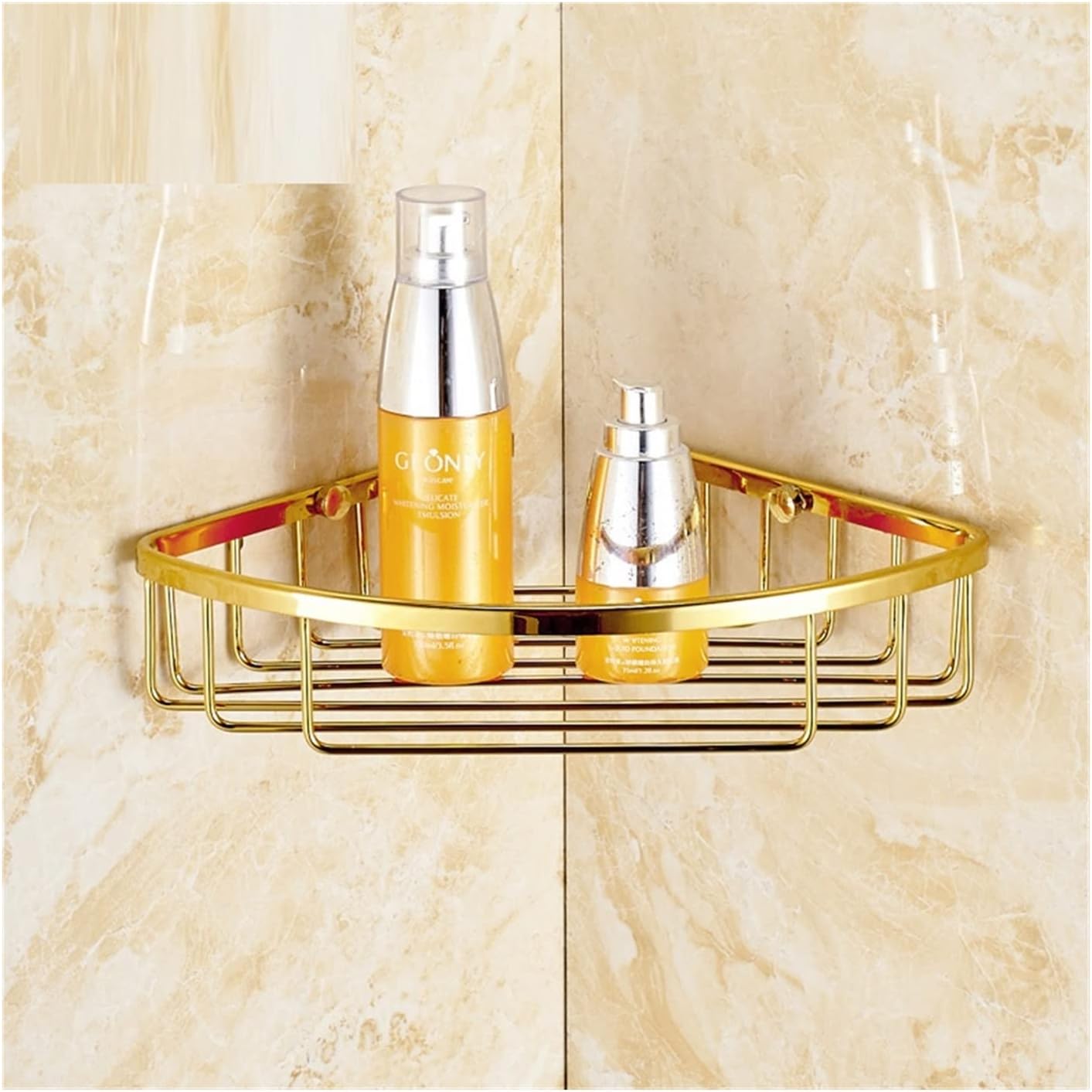 Floating Shelves Brass Corner Storage Shelf, Bathroom Basket Holder, Kitchen Organizer, Polished Gold, Solid Brass for Bathroom Storage (Color : Shelf B - 1 Tier) (Shelf a 1 Tier)