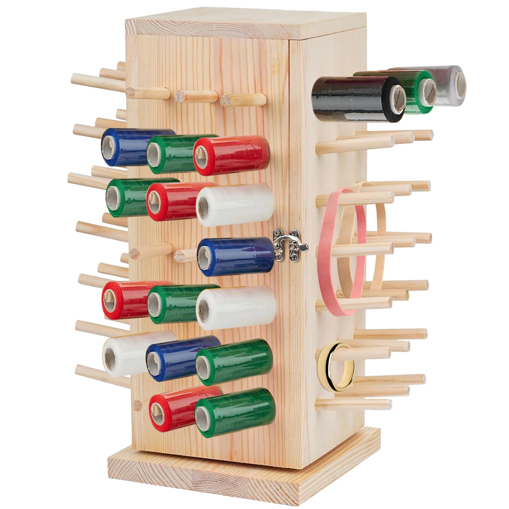 RYSIMWU 360° Fully Rotating Wooden Thread Rack/Thread Holder Organizer,84 Spools Thread Holder Stand,Height-adjustable Thread Storage box for Sewing, Quilting, Jewelry, and Hair-Braiding.