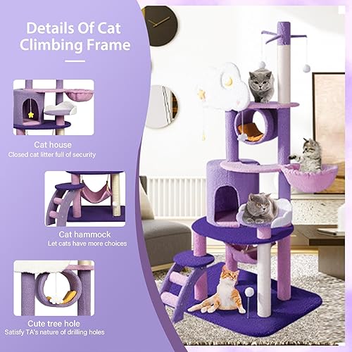Miniatura 2 de Árbol para gatos de 67 pulgadas para interiores, torre grande para gatos con poste rascador de sisal, centro de actividades de muebles de condominio