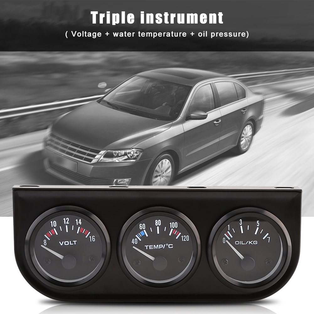 Qiilu 52mm 3 en 1 medidores Voltímetro del sensor + medidor de la temperatura del agua + medidor de presión de aceite para el camión del coche