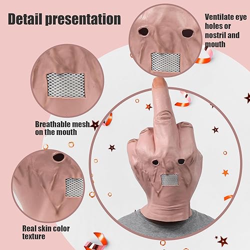 Miniatura 6 de Máscara de cabeza de dedo medio de Halloween, máscara de dedo truco con boca de malla, máscara de látex de cabeza completa para carnaval, fiesta de