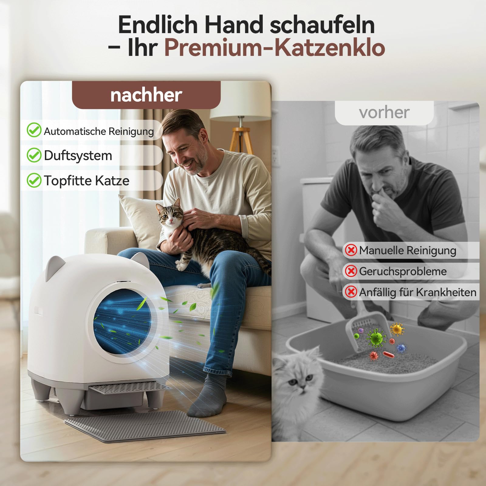 Devoko Katzenklo Selbstreinigend,Niedliche Katzenohren,Automatische Katzentoilette XXL,Fernsteuerung,groß Raum,Sicherheit, Anti-Geruch,90L cat Litter Box,Elektrisches katzenklo für Mehrere Katzen