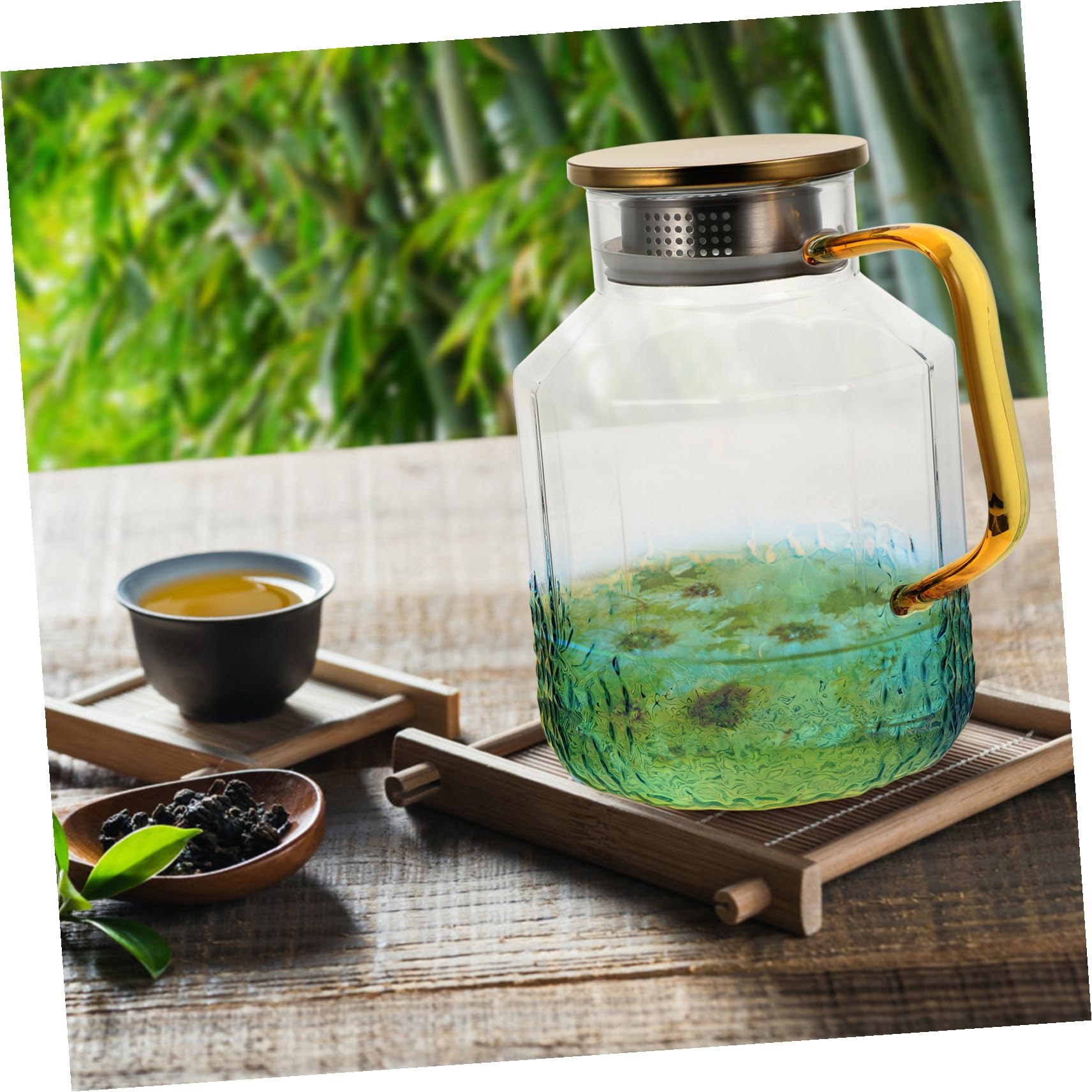 Jarra de Agua de Vidrio 1800ml con Tapa, Azul, de Uso Doméstico