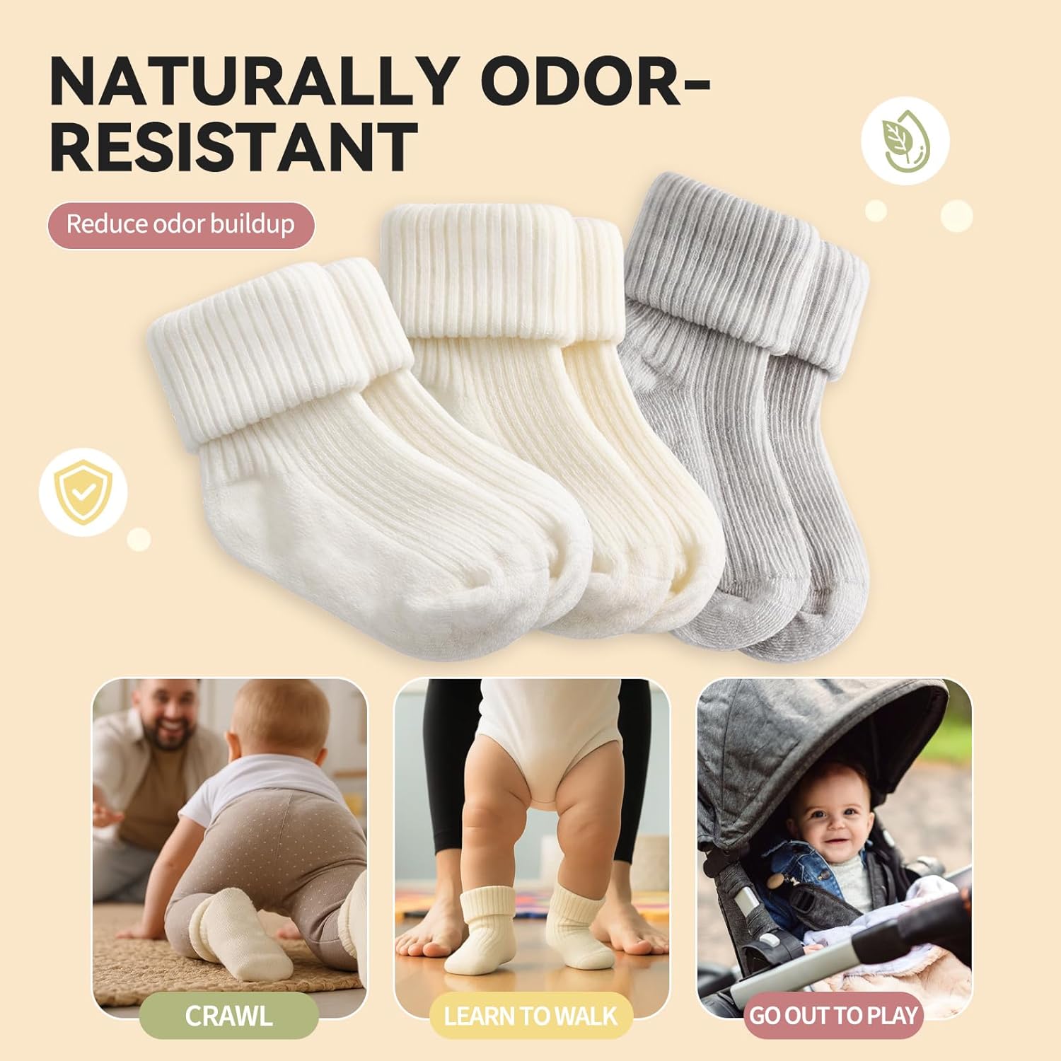 Merino Protect Merino Wool Socks For Toddler Temperature Regulate Baby Sock Soft Knee High Socks 3Pack - Image 5