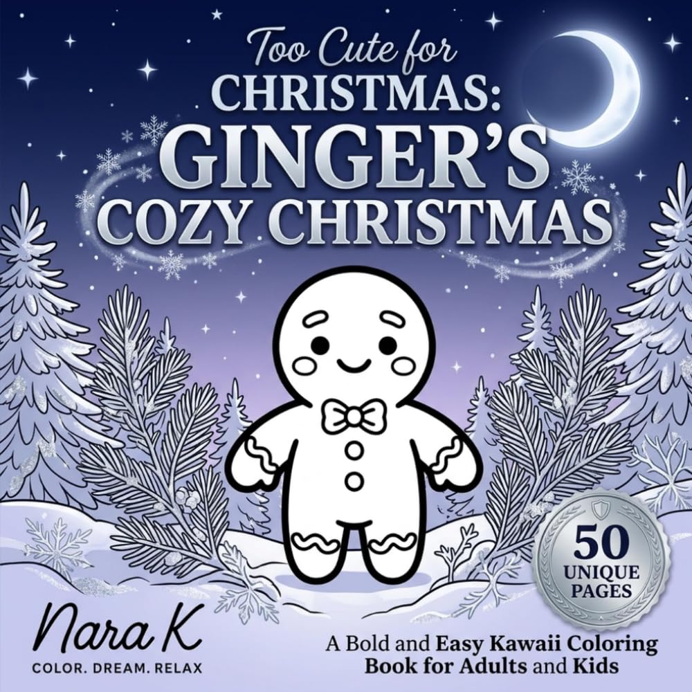 Too Cute for Christmas: Ginger's Cozy Christmas: A Bold and Easy Kawaii Coloring Book with a Cozy Gingerbread Friend for Adults and Kids