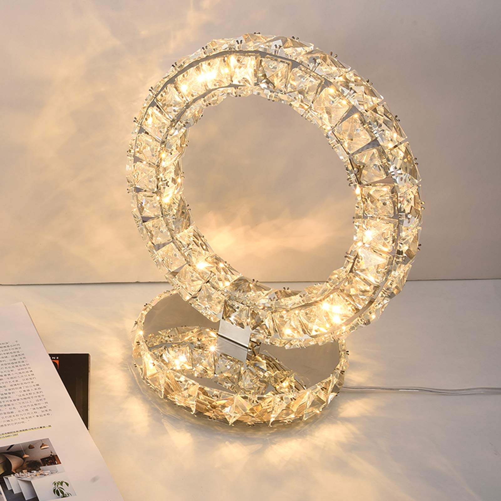 Lampade Da Tavolo A LED in Cristallo, Lampada Da Comodino Moderna Per Camera Da Letto, Luce Notturna, Lampada Da Scrivania Da Comodino in Acciaio Inossidabile Moda Minimalista,White light,20*23cm