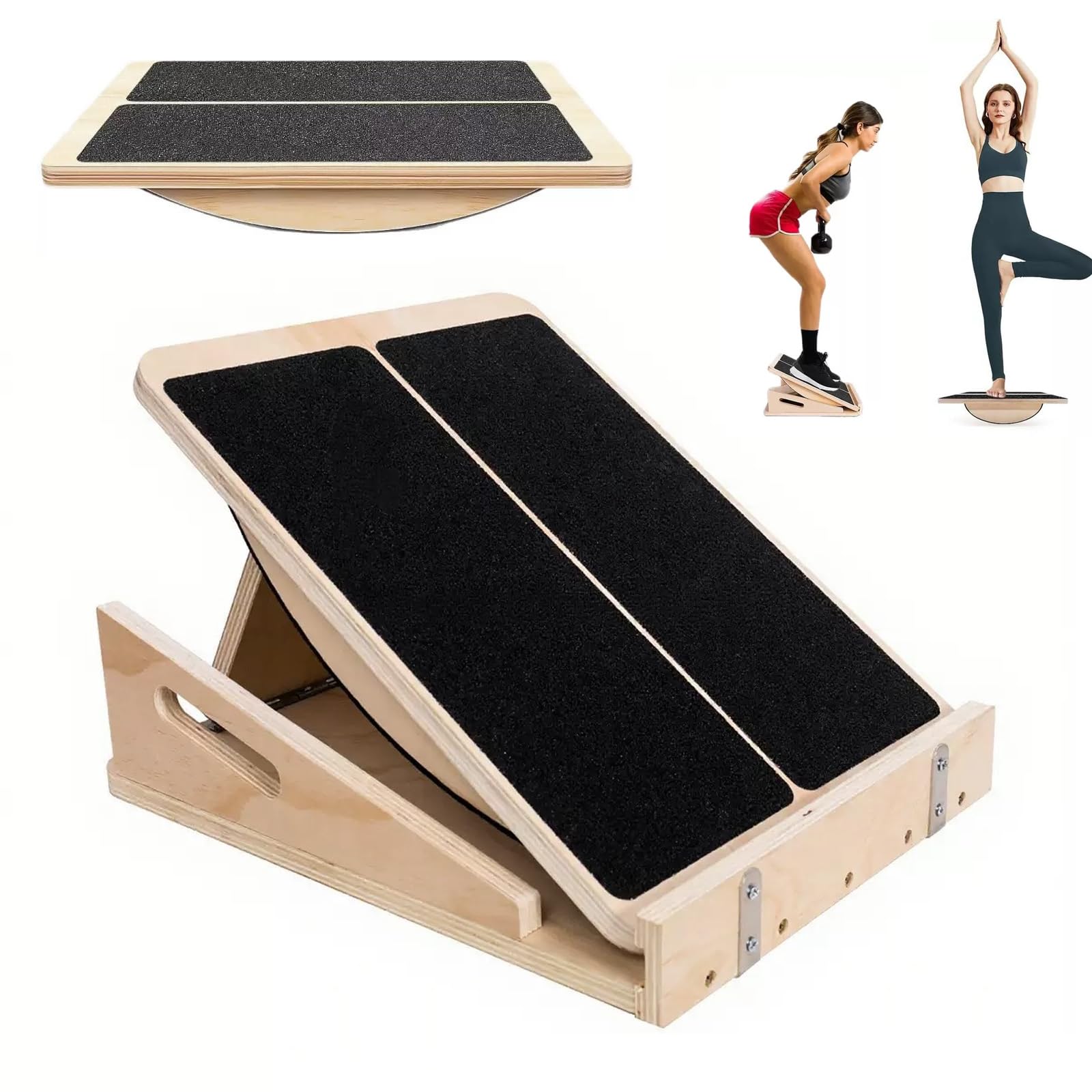 SHYICHENG Adjustable Balance Board & Slant Board, Non-Slip Wooden Balance Training Board for Squat, Stretching, Squat, Yoga, Physical Therapy, Standing Desk & Home Gym