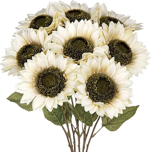 8 girasoles artificiales de 25 pulgadas de tallo largo, flores artificiales grandes de girasoles falsos a granel, girasoles artificiales de seda disponible en Yaxa Peru