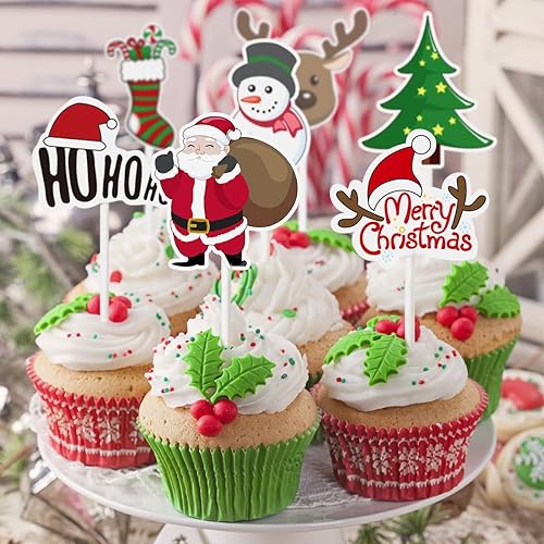 Miniatura 3 de Amosfun 72 adornos para cupcakes de Navidad, 4.3 x 2.0 in, decoración de tartas de Papá Noel, árbol de muñeco de nieve, calcetín de caramelo,