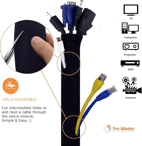 Miniatura 4 de Funda de gestión de cables de 120 pulgadas, el mejor organizador de cables para TV en la pared, computadora, oficina, bricolaje, ajustable,