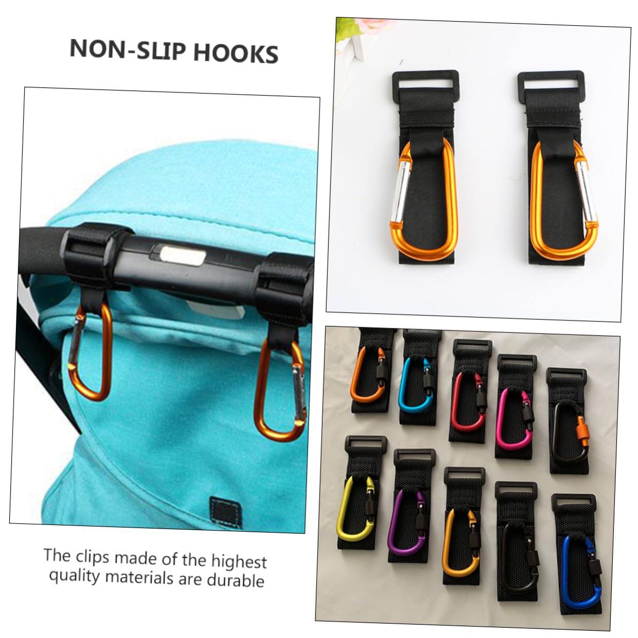 2pcs Non-Slip Stroller Hooks Lightweight Multi-Purpose Hanger Clips for Diaper Bags and Accessories Practical Organizer for Parents