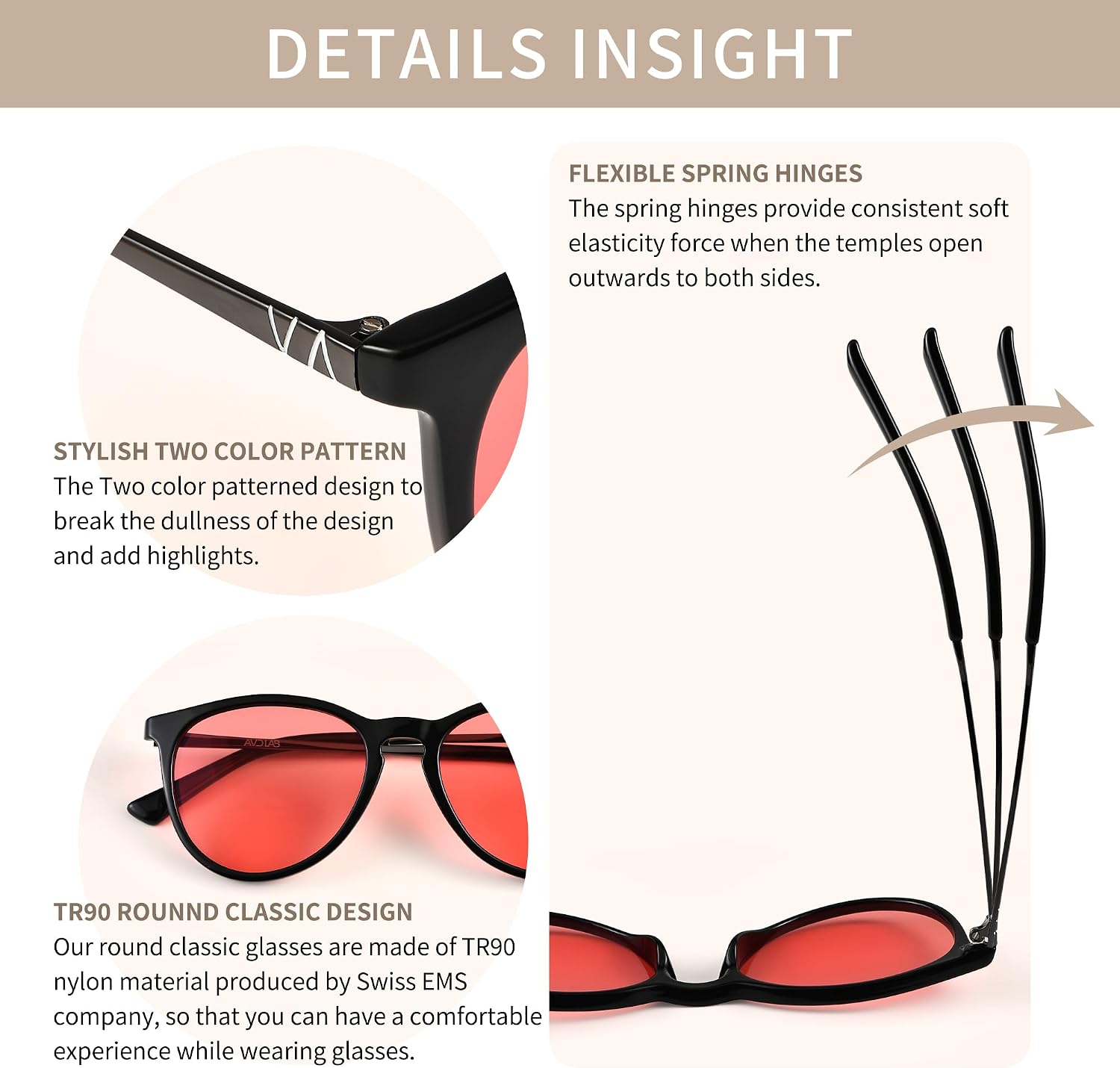 Indoor Fluorescent-41 Pink & Outdoor Fluorescent-60 Brown Tinted Blue Light Blocking Glasses Round Migraine Light Sensitivity Computer Glasses Photophobia Fluorescent LED Glare Women AB3301