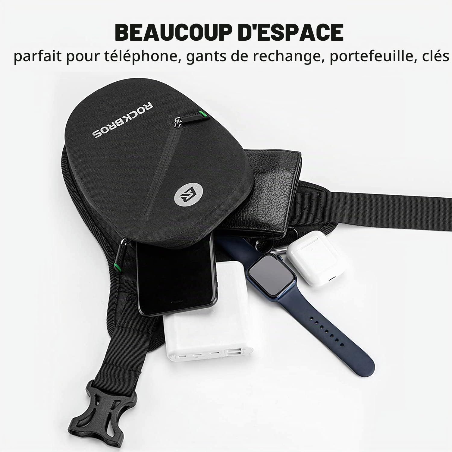 ROCKBROS Sacoche de Jambe Moto, Sac Moto Étanche avec Bandoulière, Sac Ceinture Réfléchissant Amovible, Sacoche en Cuisse Homme Femme pour Moto Cyclisme Randonnée Sports en Plein Air