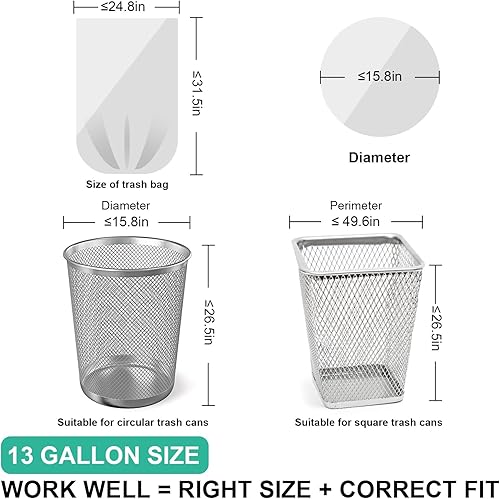 Miniatura 2 de Juego de bolsas de basura de 13 galones y 4 galones, 160 unidades, bolsas de basura altas sin perfume para cocina, 49.2 litros y bolsas de basura