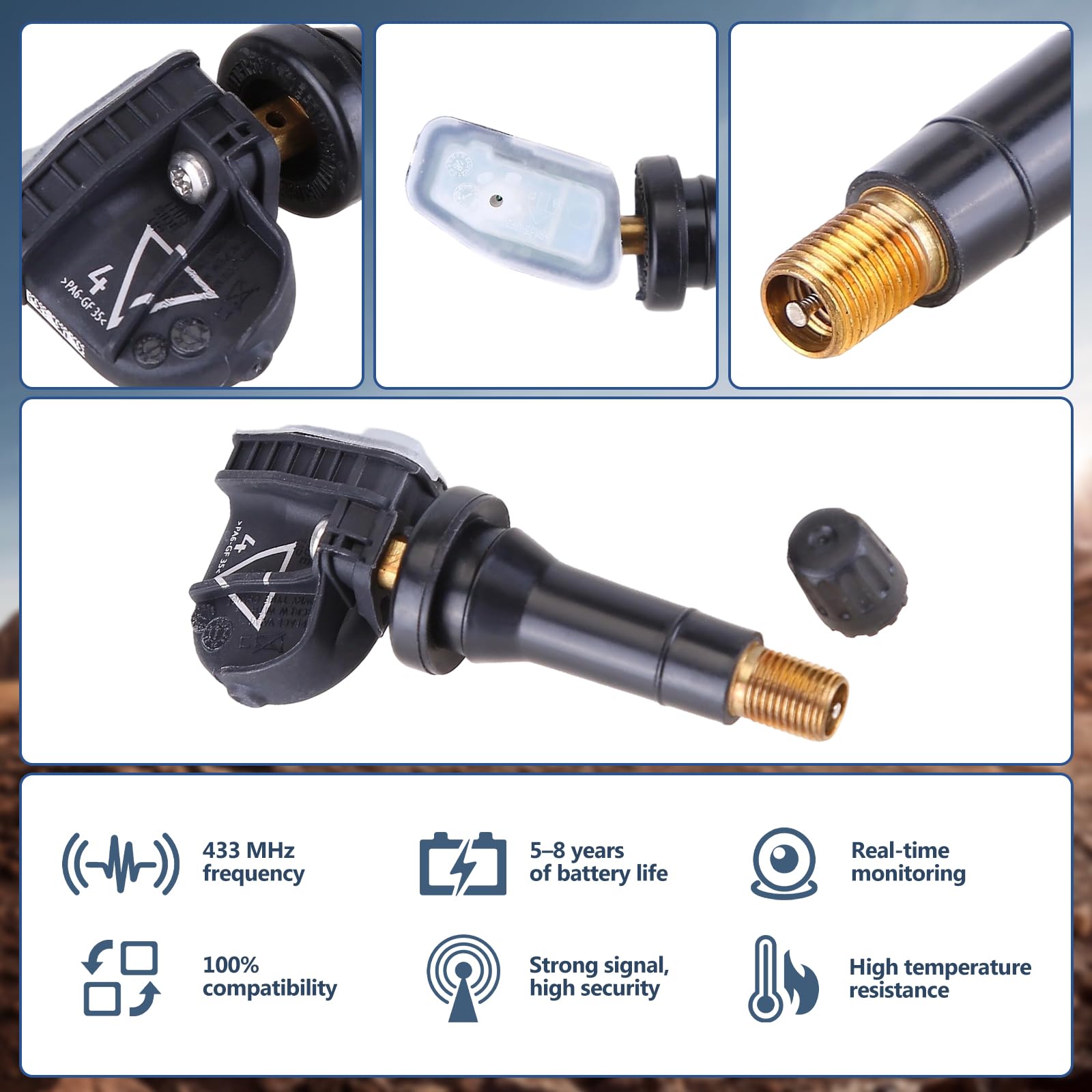 4 Sensor de presión de neumáticos 2036804 433 MHz TPMS Compatible con Ford Galaxy (ab 01/2015), Mondeo (ab 10/2017), S-MAX (ab 01/2015), Edge (ab 08/2015), Mustang (ab 01/2015), Fiesta (ab 05/2017)