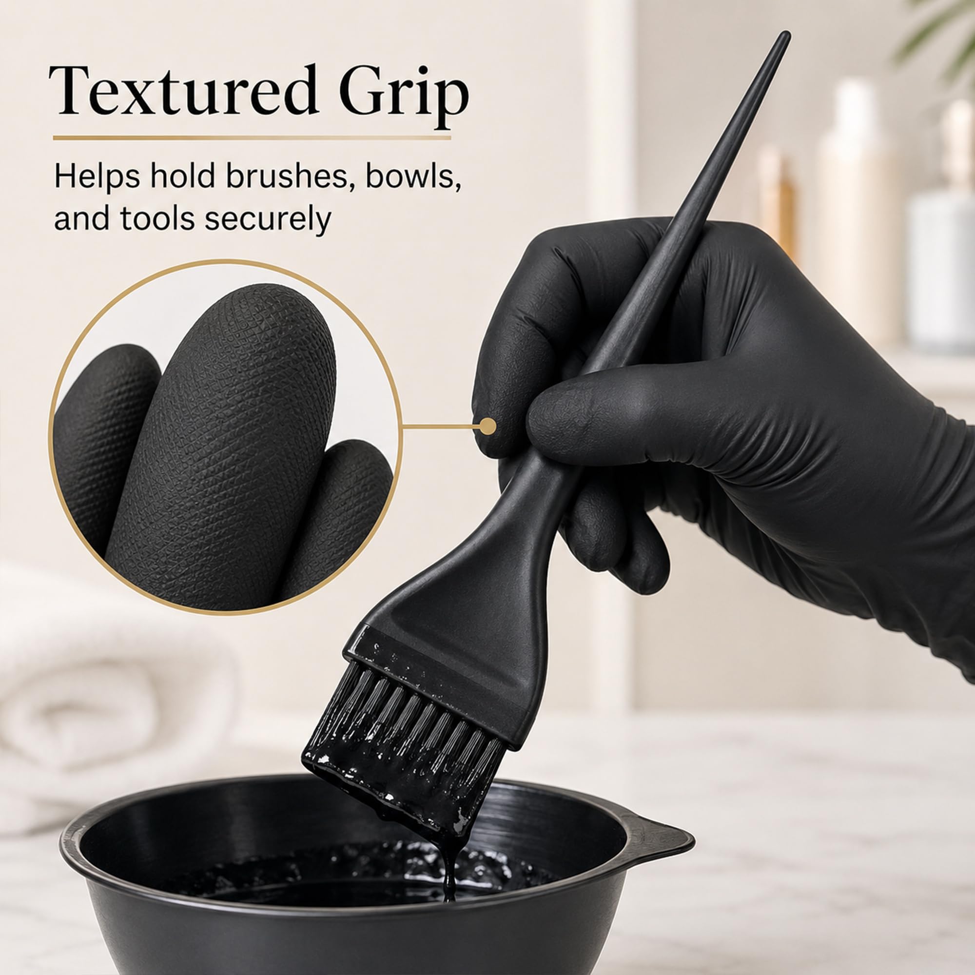 Guanti in gomma riutilizzabili neri per tinture per capelli, accessori professionali per tinture per capelli (1 coppia, grande, nero)