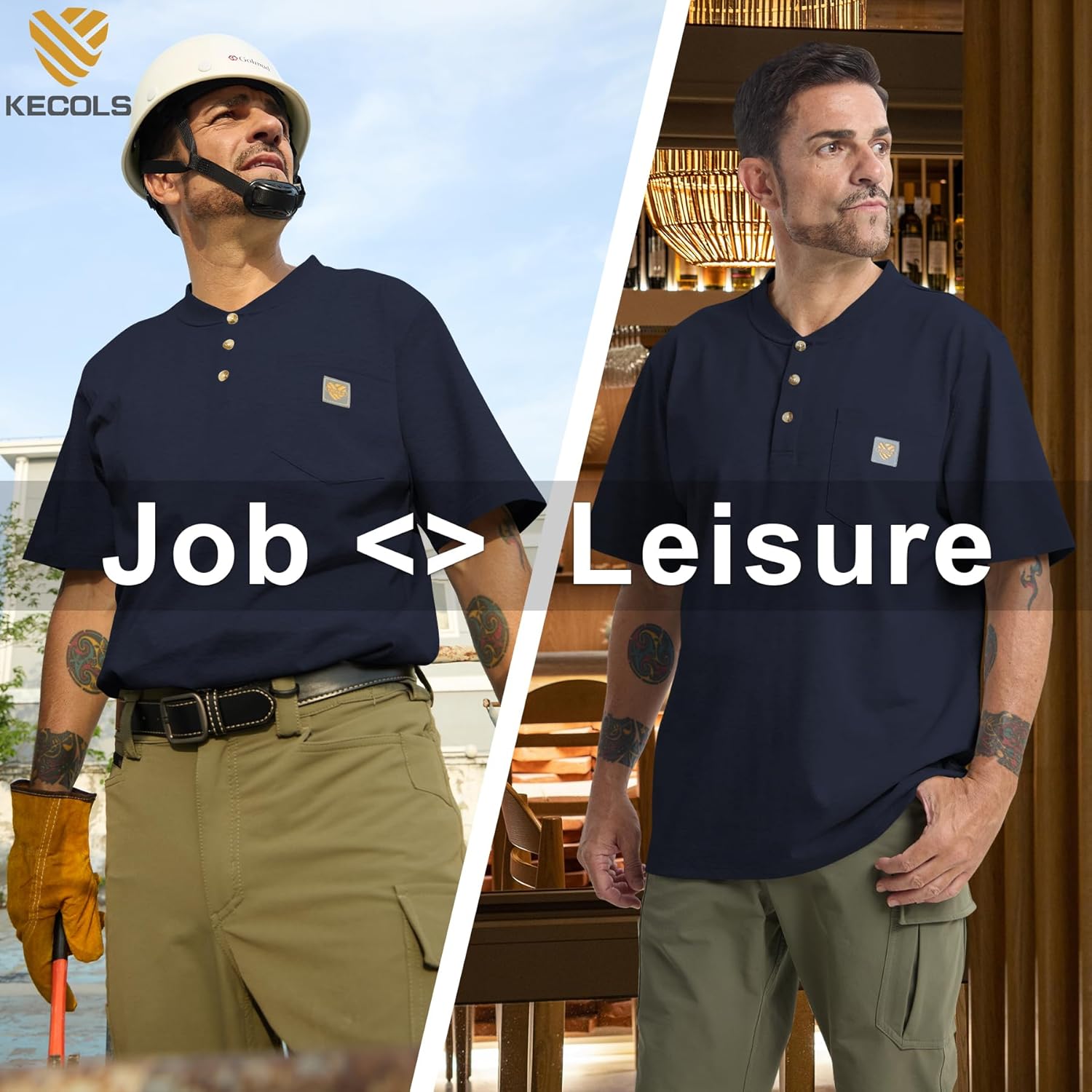 Loose Fit Thick Work T-Shirts for Men Short Sleeve Pocket Henley Workwear Shirts (Tall & Regular) - Image 2