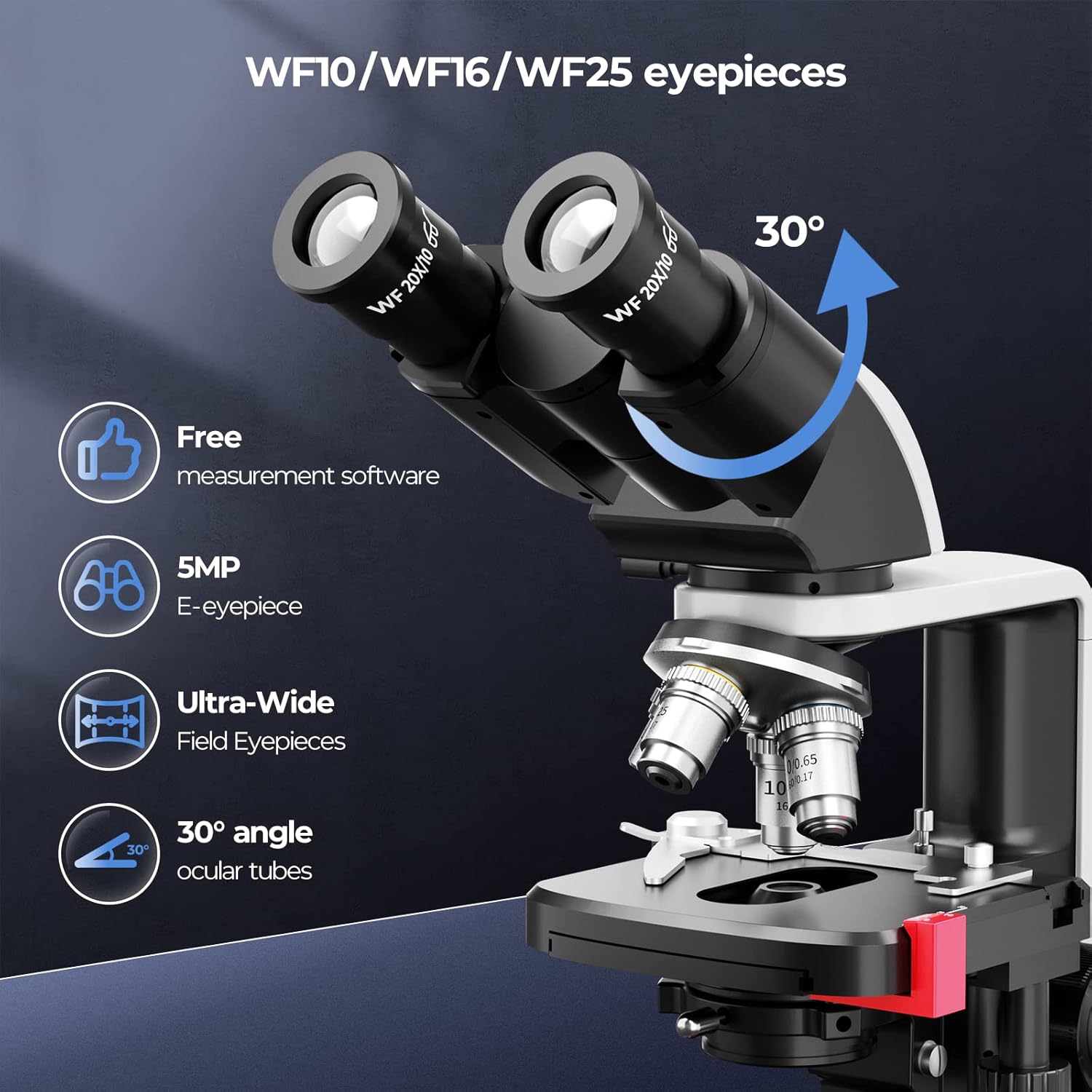 [Dual Power Supply] Vabiooth Lab Compound Binocular Microscope 40X-2500X Magnification, Two-Layer Mechanical Stage, 20mm Ultra Wide-Field 10X 16X and 25X Eyepieces, Dual Power Supply, Abbe Condenser