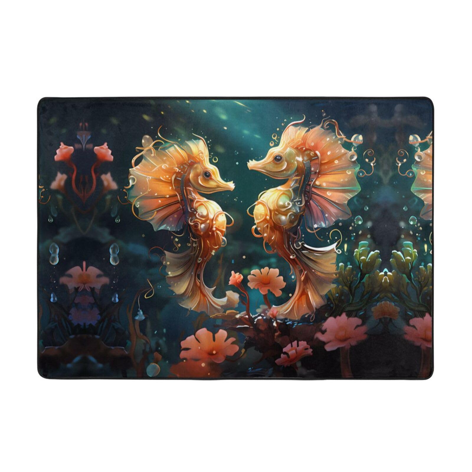 Tapis de sol en flanelle haut de gamme au motif hippocampe résistant