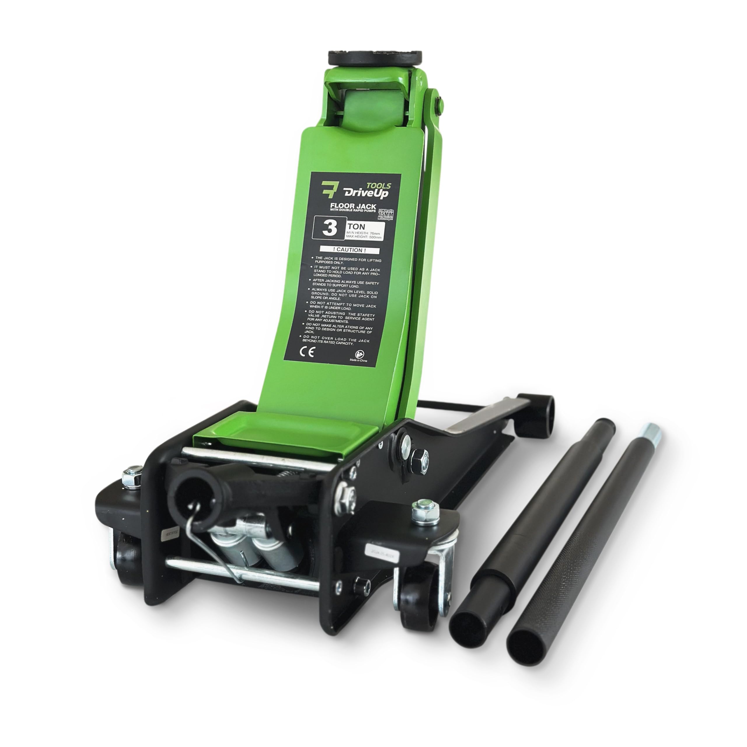 Gato hidráulico para Coche 3T – Elevador Profesional con Carretilla – Doble pistón, Rango de elevación 75-500 mm – Capacidad de Carga hasta 3000 kg.