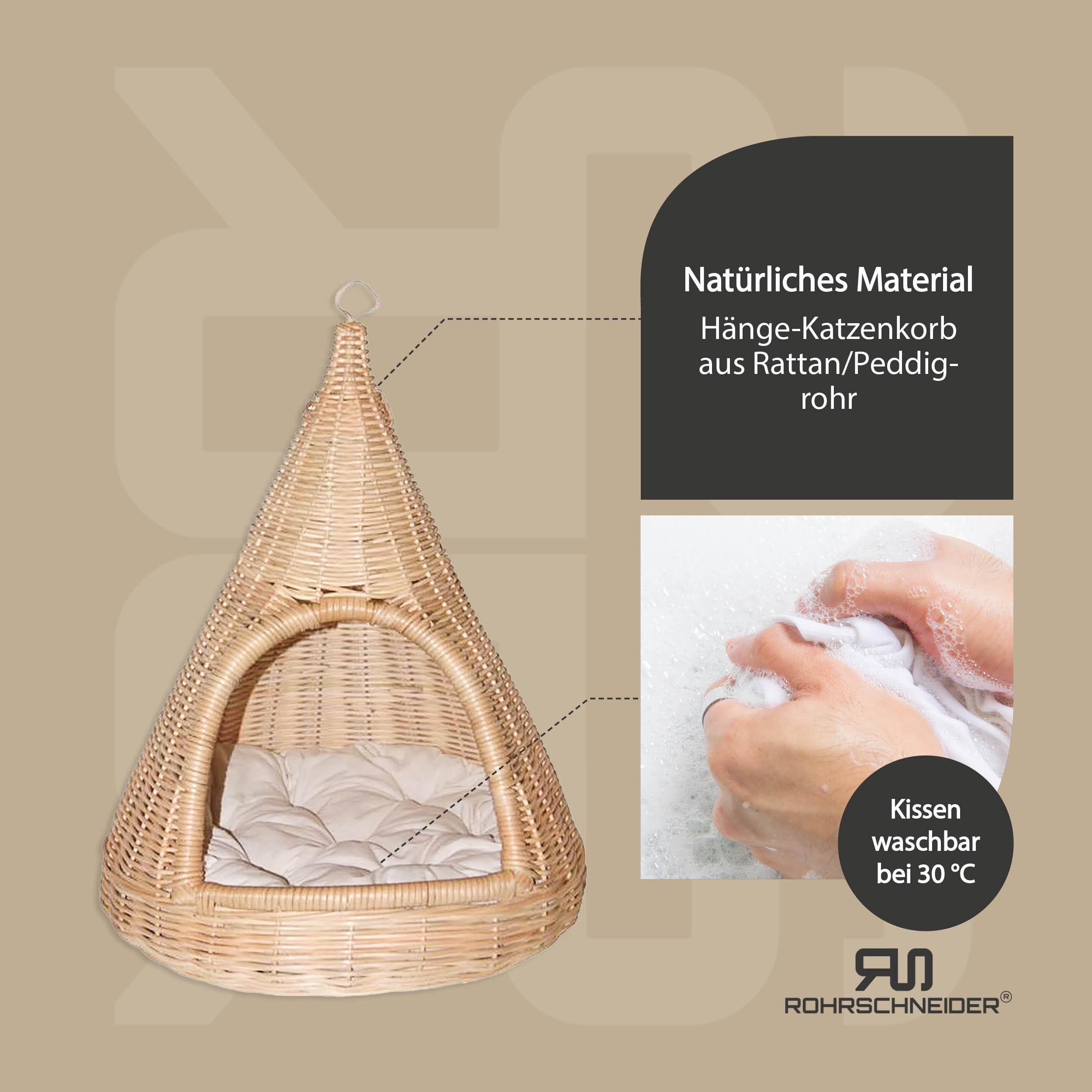 Rohrschneider Hänge-Katzenkorb Sammy, Rattan, Hängen und Stellen, beige