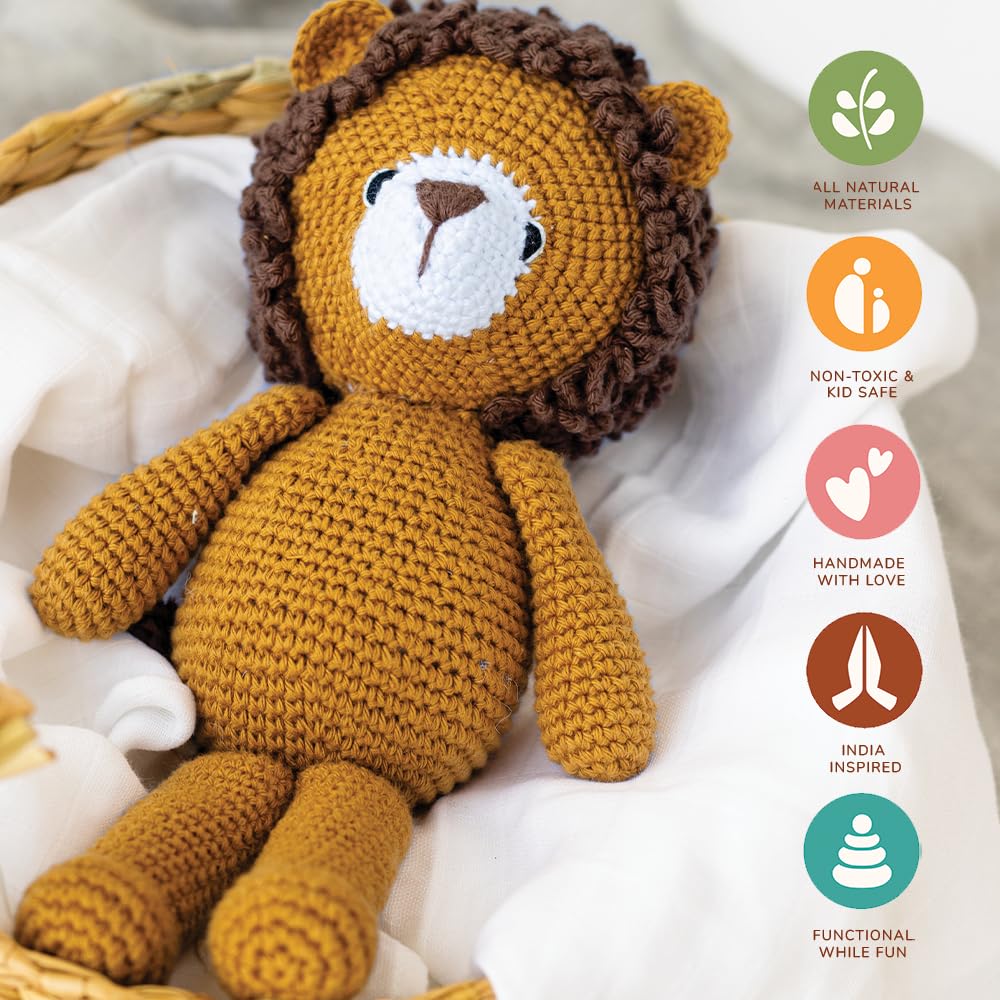Gubbachhi Simha Soft Toy with Cream Pajama Gift Set | Crochet Toy and Muslin Pajama Combo | Gifting for Toddlers & Children | 100% Muslin Pajama Set | Birthday Gift | Toy for Gifting (3-4 Years) 1