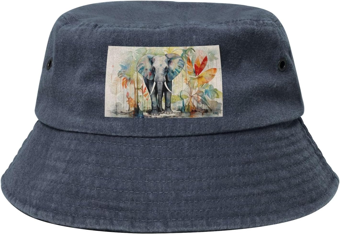 Elephants Eating Leaves Printed Cowboy Fisherman hat, Suitable for Outdoor Fishing Beach Party Fisherman hat Hip-hop hat, Navy Blue