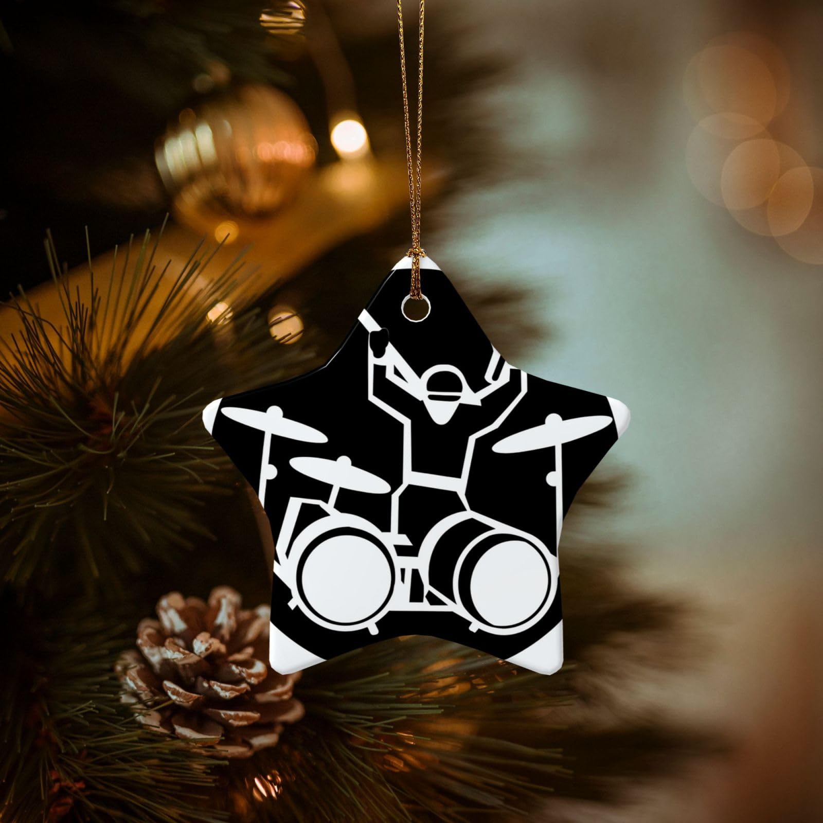 Christmas Ornaments for Christmas Tree Decoration Hanging Drummer Ornament with Gold Ribbon Crafts Star Shape Ceramic Pendant for Keepsake Gifts Xmas Decor Party Supplies