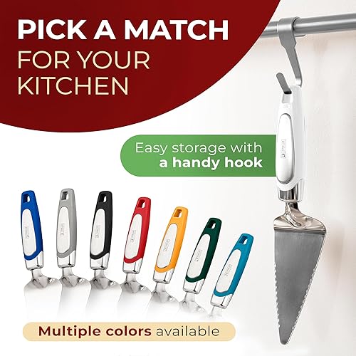 Miniatura 6 de Orblue Servidor para tartas, herramienta esencial de cocina, dentada en ambos lados, ideal para chef diestro o zurdo, cubiertos de acero inoxidable,