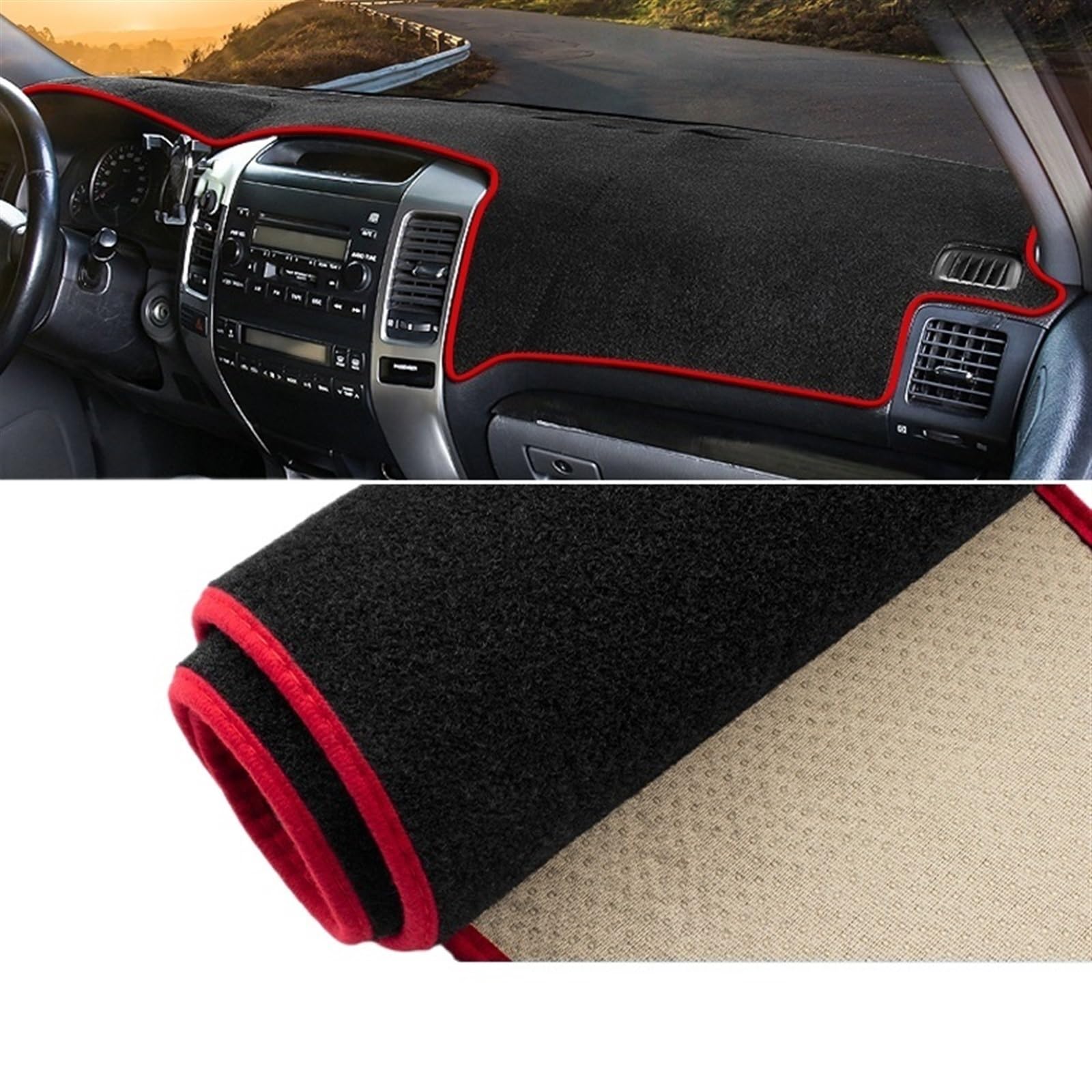 Dash Board Cover Mat For Toyota For Land For Cruiser For Prado 120 J120 2003-2006 2007 2008 2009 Car Dashboard Cover Avoid Light Pad Anti-UV Car Dashboard Cover Mat(A LHD Red Side)