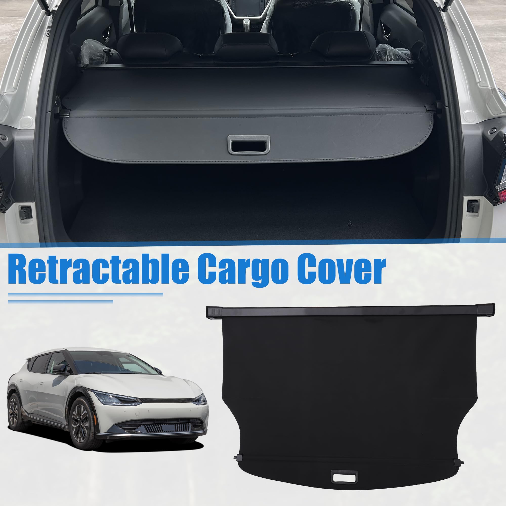 uxcell Retractable Cargo Cover for Kia EV6 2022 2023 Waterproof Non Slip SUV Rear Trunk Shielding Shade Black