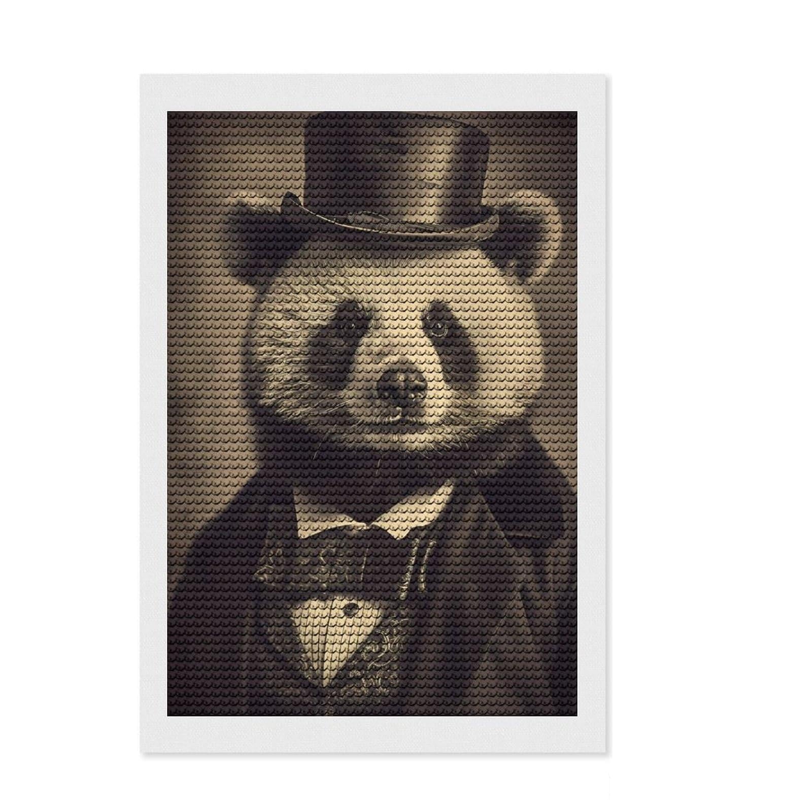 Junmoney Panda Vintage Diamond Painting Set 8"x12", for Craft Lovers, Creative Leisure Activity, Farmhouse Decor, Holiday Gift Idea